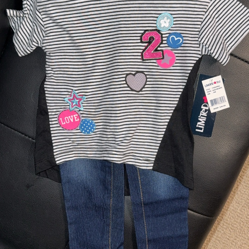 Limited Too outfit 24 months black and white with stripes and jean pants